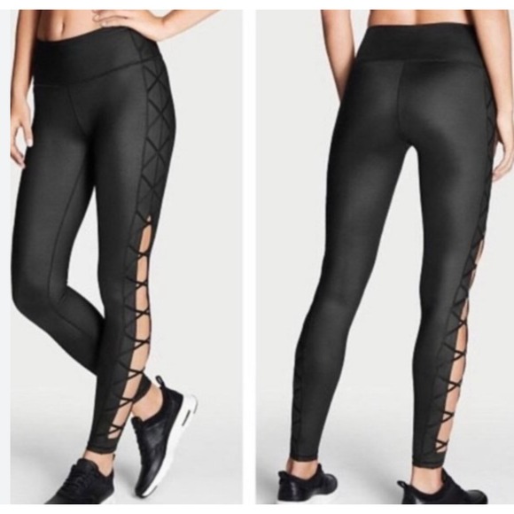 Victoria's Secret Pants - Victoria's Secret Knockout Leggings Black Lattice High Waist Athletic S